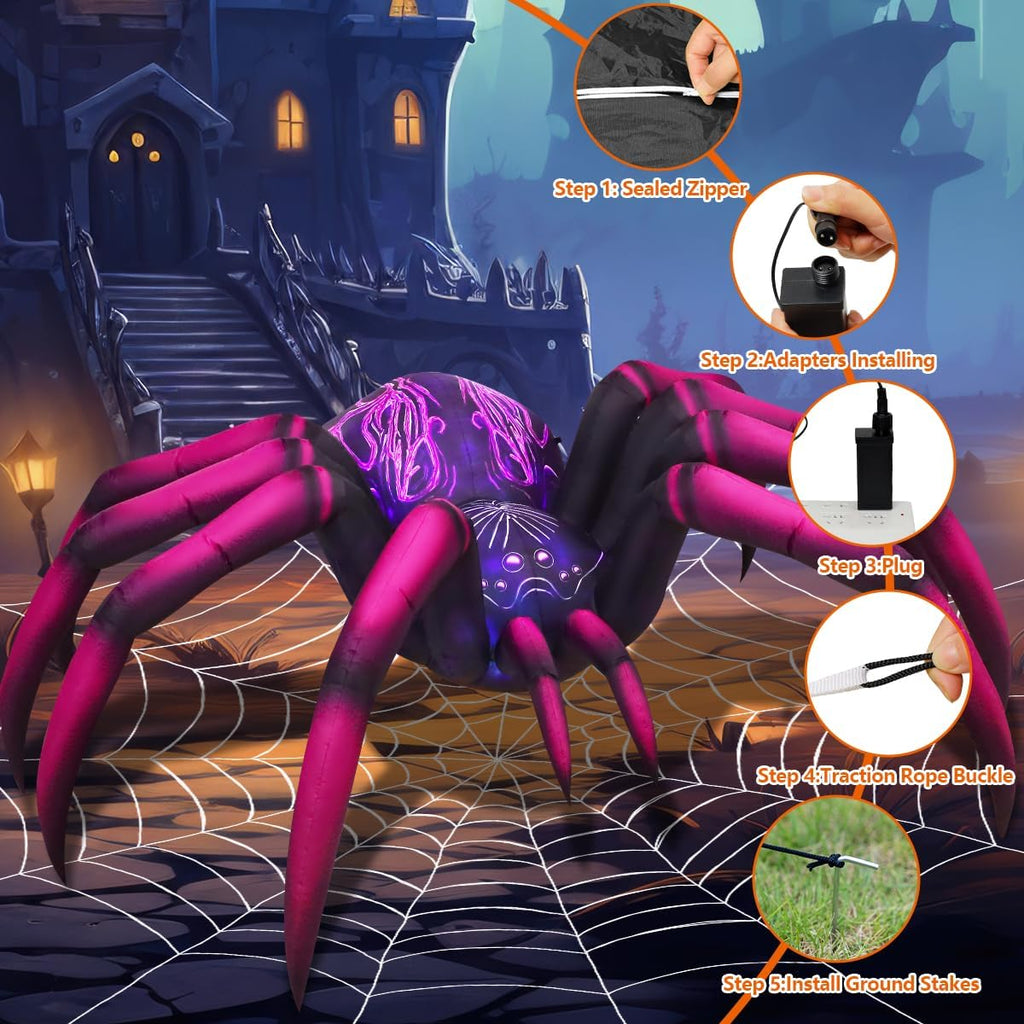 COMIN 9 FT Long Halloween Inflatables Purple Gradient Spider Outdoor Decorations Blow Up with Built-in LEDs for Halloween Indoor Yard Lawn Garden Decoration