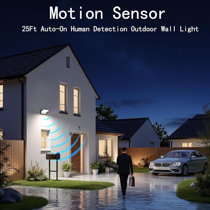 WISELUME 60W LED Outdoor Wall Light – 360° Rotatable, Motion Sensor & Color (2 Pack)