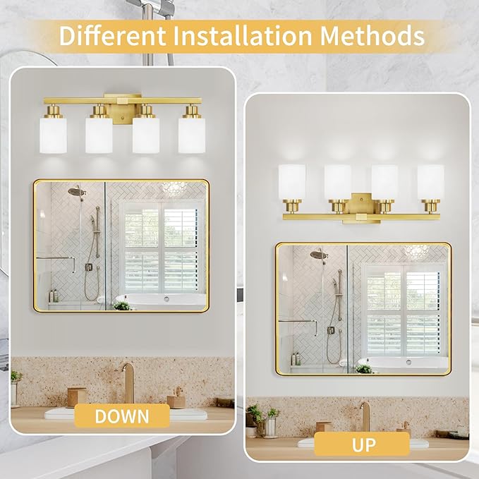 DIKAIDA 4-Light Gold Vanity Light, Modern Gold Bathroom Light Fixtures Over