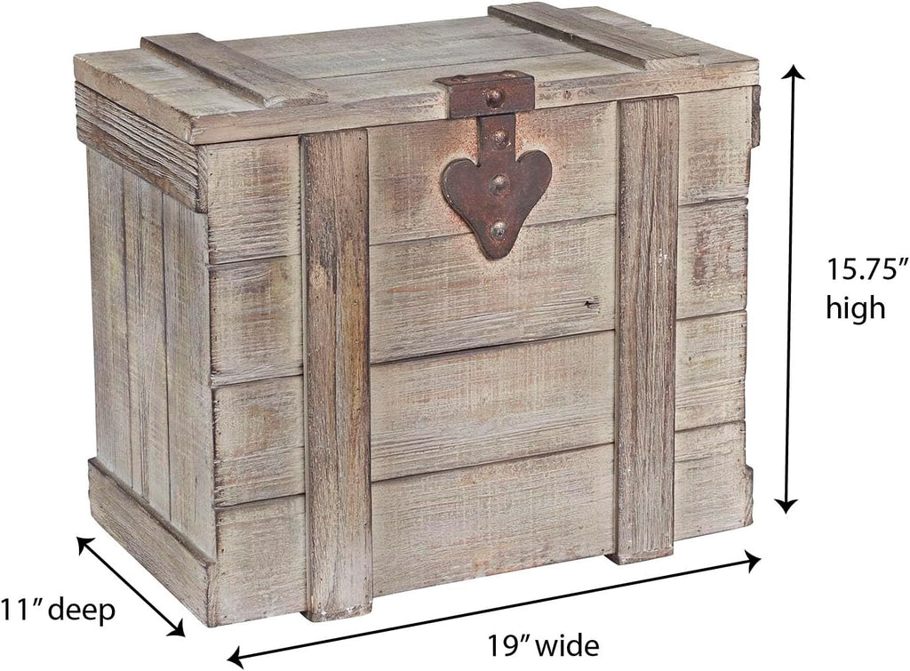 household essentials small antiqued decorative trunk, gray finish, close-up detail