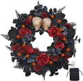 22 Inch Lighted Halloween Wreath with 40 Orange LEDs and 2 Skulls