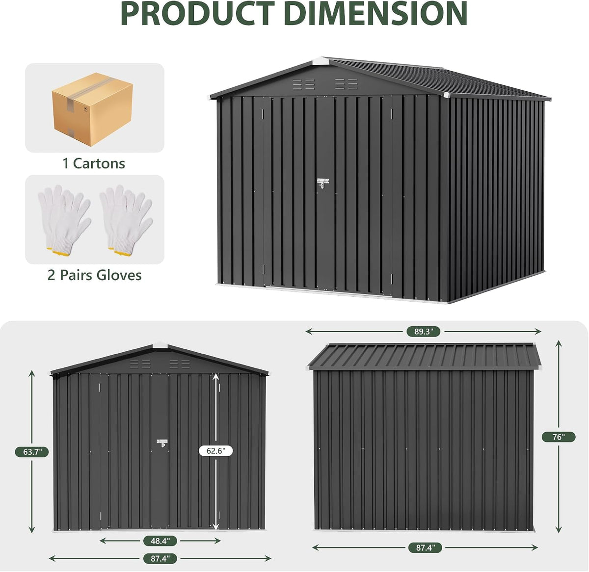 jummico 8x8 ft outdoor storage shed, tool metal shown in use