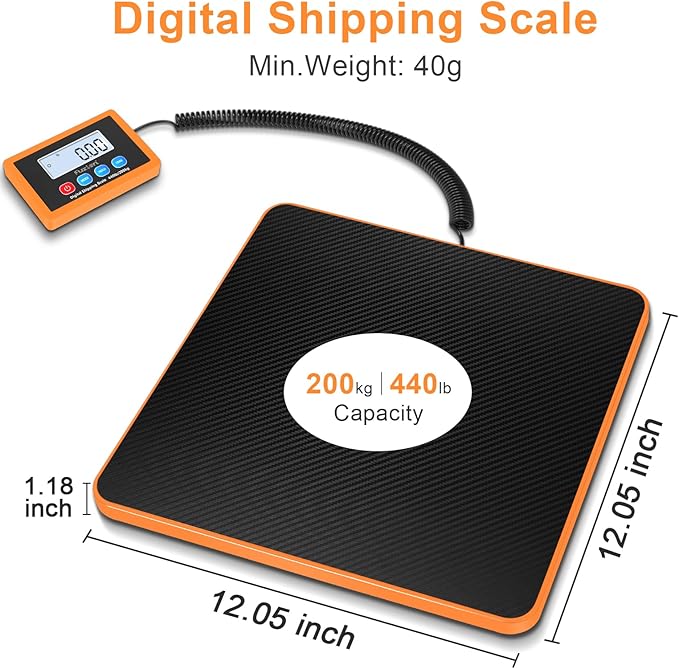Fuzion Shipping Scale, 440LB/200KG x 10g Digital Postal Scale, Hold/Tare