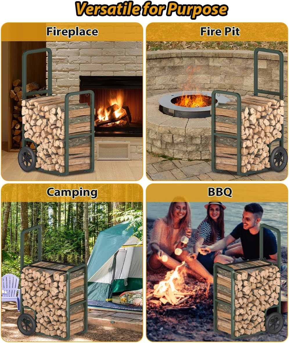 easy-assembly firewood cart, rolling log carrier for outdoor, package contents