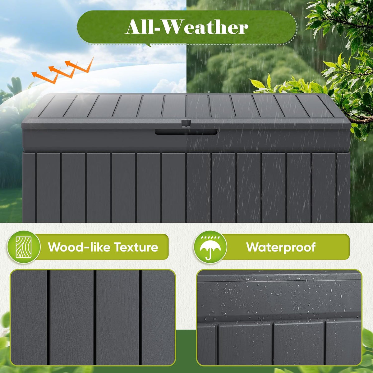 flamaker outdoor storage box 80 gallon resin waterproof on a desk or shelf