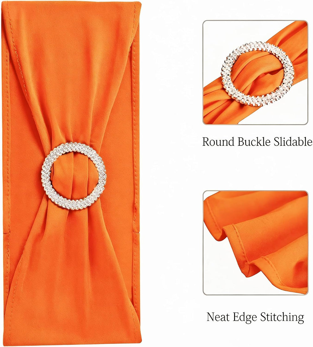 50 Pack Spandex Orange Chair Sashes for Wedding Stretch Chairs Bows Bands wit...
