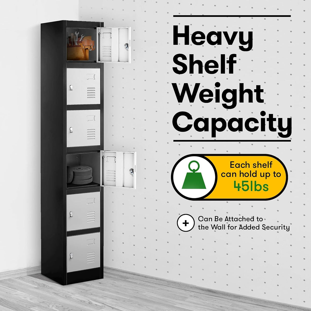 locker storage cabinet - 6 metal wall lockers showing dimensions