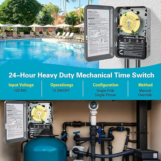 T104M Mechanical Timer Switch Mechanism Only, 208-277V 40A DPST, Heavy Duty