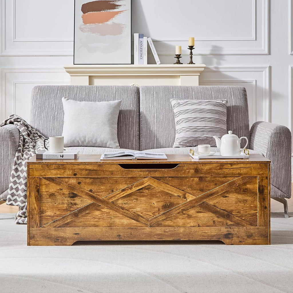 55.1" Storage Bench Extra Large,Blanket Storage with 2 Safety Hinges