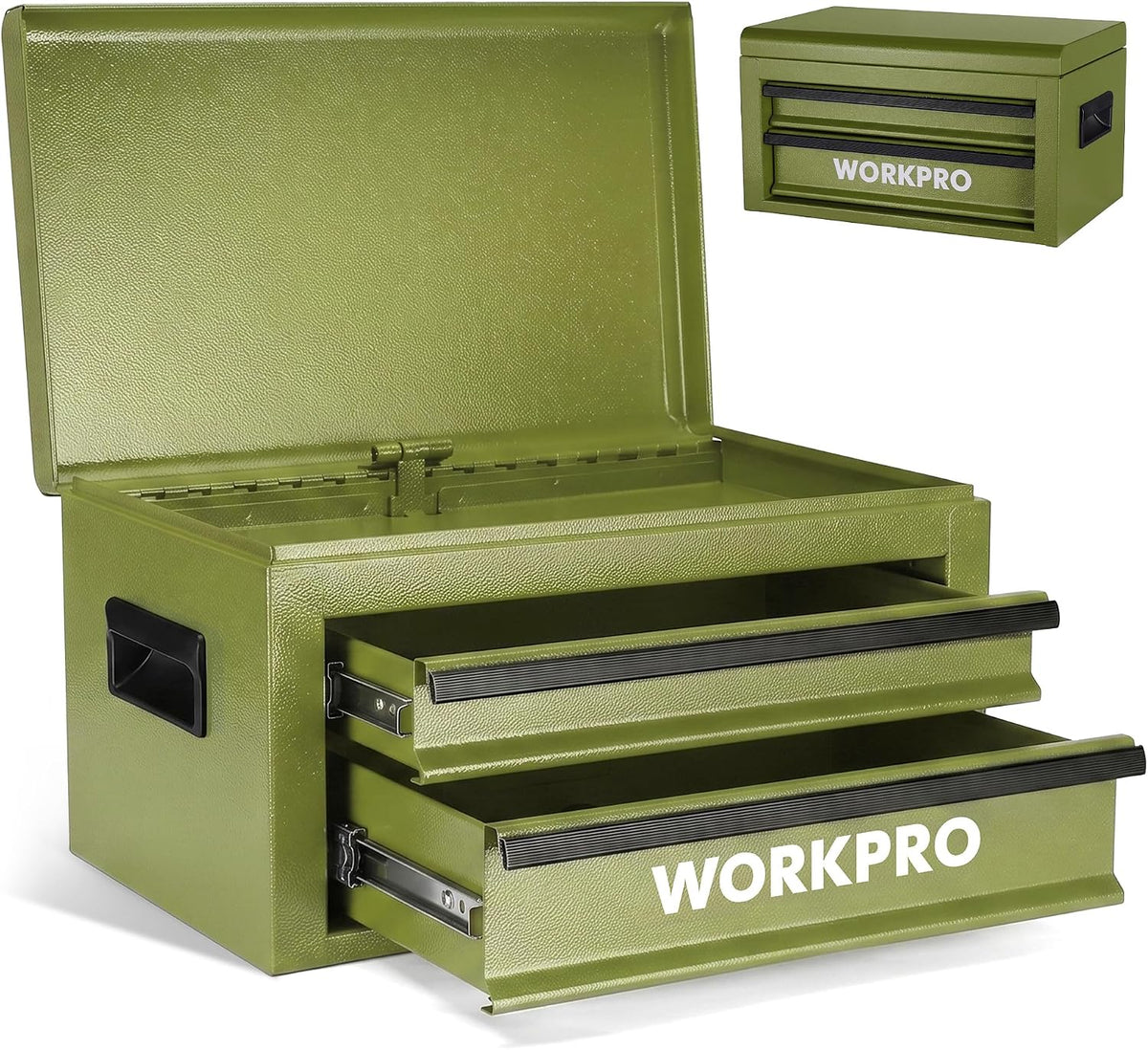 WORKPRO 15-Inch Metal Tool Box with 2 Drawers & Top Storage