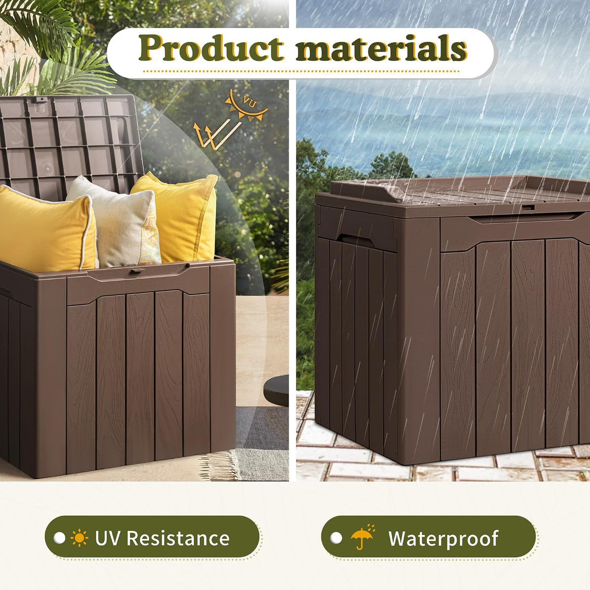 devoko 31 gallon waterproof outdoor storage box resin showing dimensions