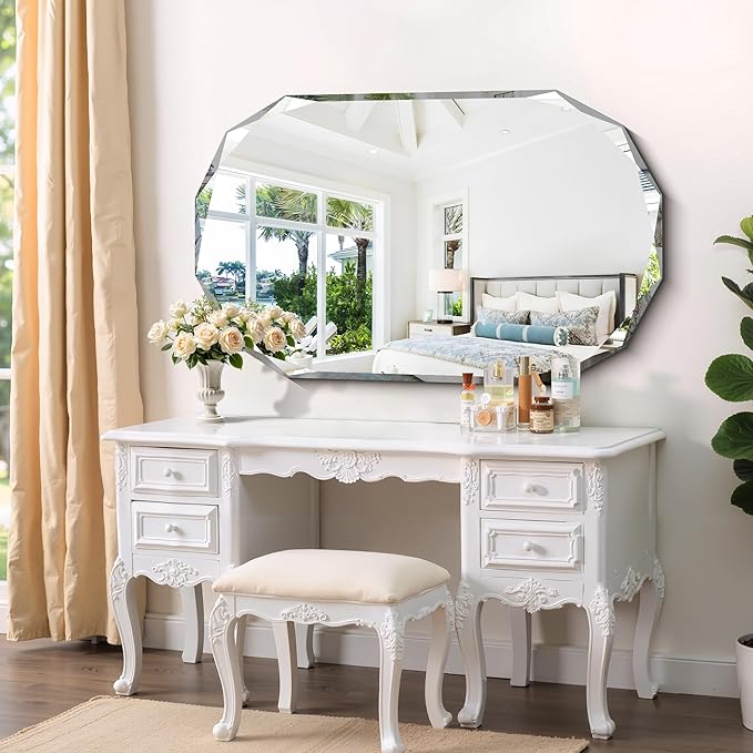 GLASHOM Beveled Edge Frameless Bathroom Mirror, Oval Wall Mirror