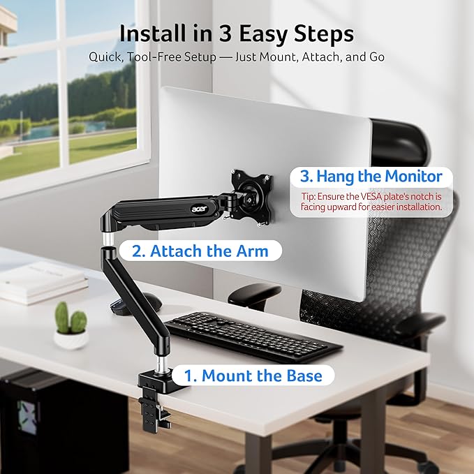 Acer Single Monitor Mount, Fully Adjustable Monitor Arm Fits 17 to 34 Inch