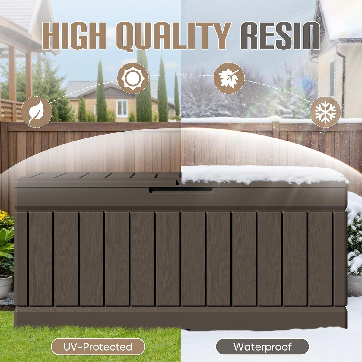 jummico 78 gallon deck box waterproof resin outdoor, side view