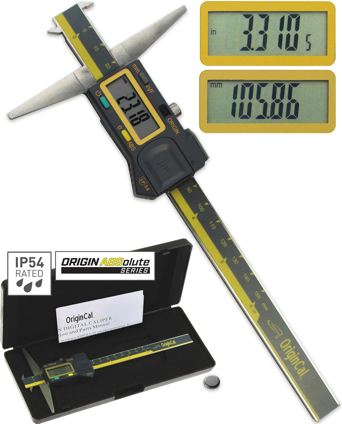 iGAGING Absolute Origin 0-6" Double Cut Depth Digital Caliper, IP54 Electronic