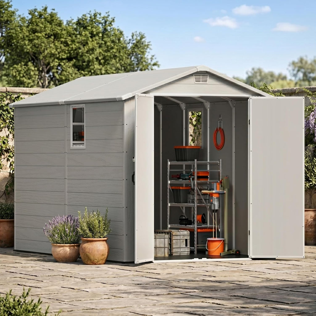 Devoko 6x10 FT Plastic Storage Shed with Floor, Large Resin Outdoor Sheds