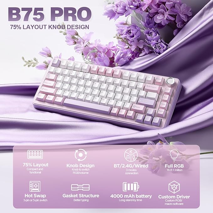 YUNZII B75 PRO Wireless Mechanical Keyboard, 75% Layout