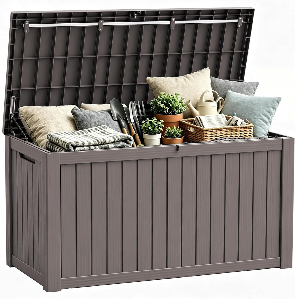 Resin Outdoor Deck Storage Box Waterproof (Grey, 180 Gallon)