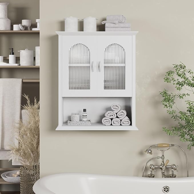 CJL Bathroom Wall Cabinet with Fluted Door, 18.9'' x 23.6'' Medicine Cabinet