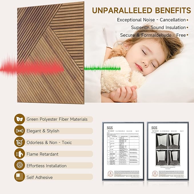Autorific Acoustic Wall Panels, 6 Pack Total Size 72 x 48 Inches, Self-Adhesive