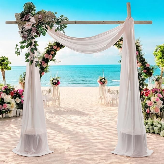 MDS Halloween Chiffon Draping Fabric - 2 Panel, 30" Wide x 100ft Long - Sheer Spooky Arbor & Canopy Drapery for Haunted House Backdrops, Party Ceilings, DIY Costumes & Themed Events - Nude (Pack of 2)