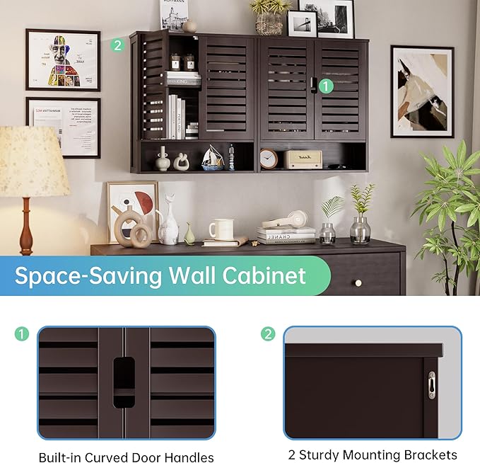 SMIBUY Bathroom Cabinet Wall Mounted, Bamboo Over-The-Toilet Storage Organizer