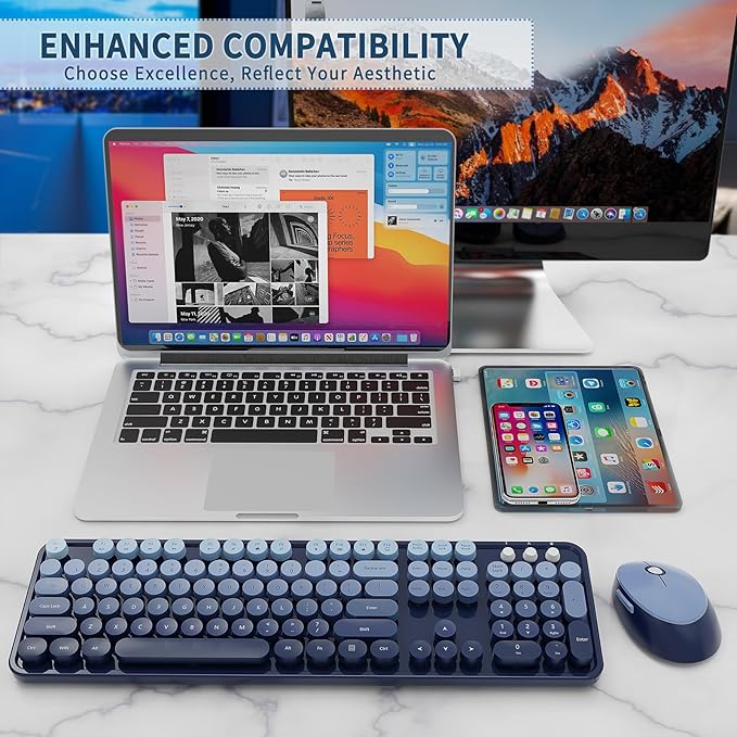 Nowlike Wireless Keyboard and Mouse Combo, Retro Typewriter Keyboard