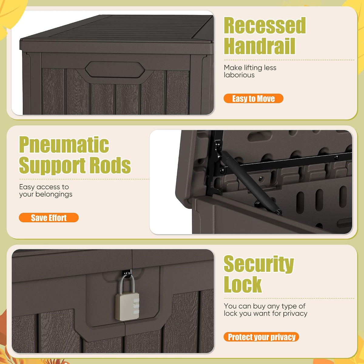 devoko hdpe 240 gallon deck box double-wall with, close-up detail