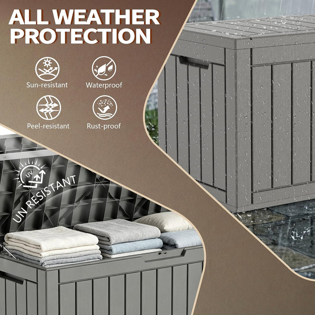 patiozen 150gal resin storage box, lockable waterproof deck, close-up detail