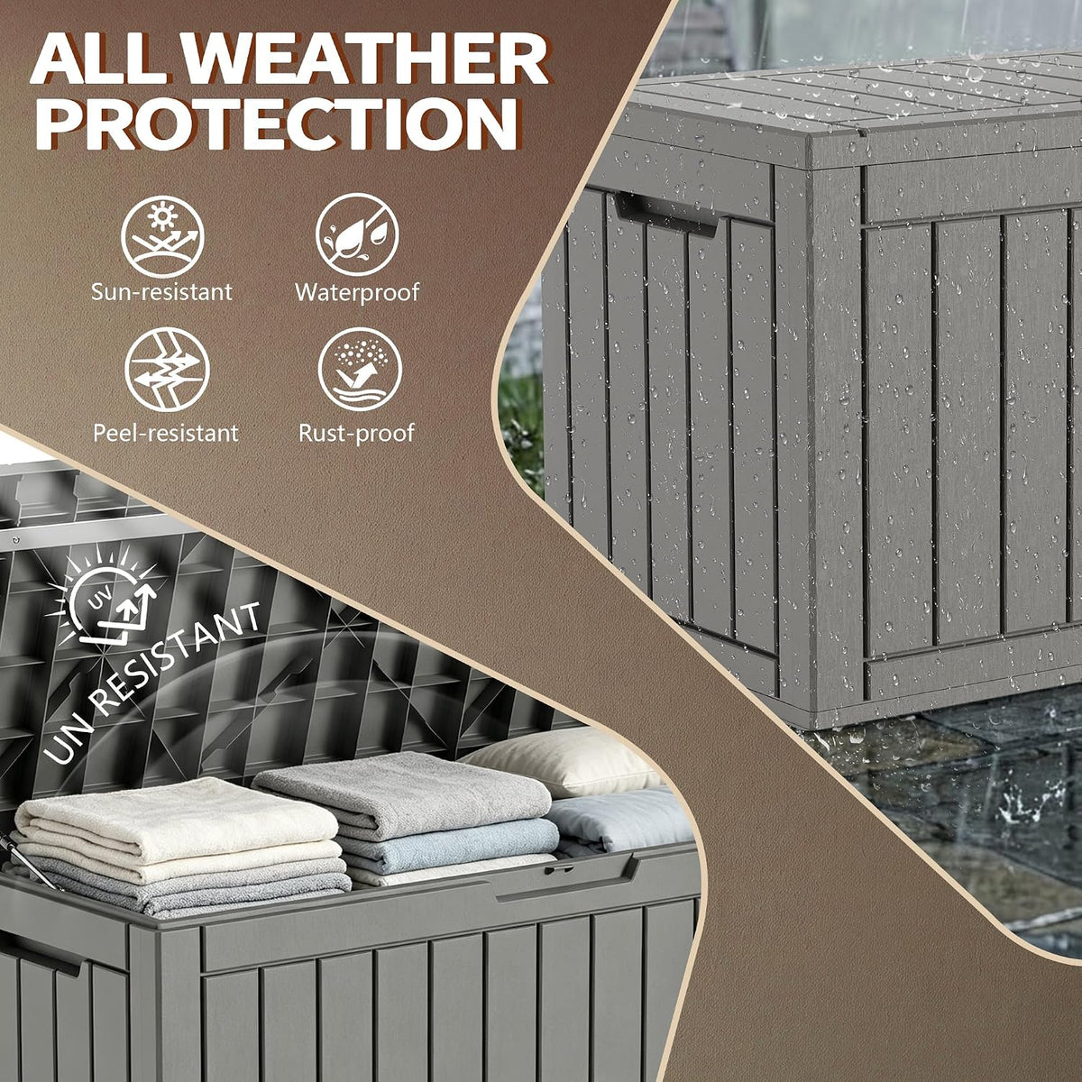 patiozen 150gal resin storage box, lockable waterproof deck, close-up detail