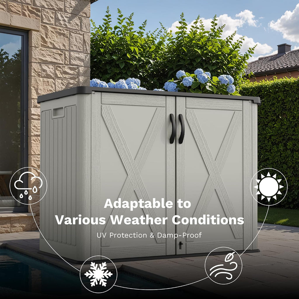greesum 26 cuft outdoor storage box with lockable showing dimensions