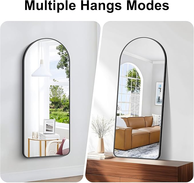 Arched Bathroom Mirror, Wall Mounted Mirror, Vanity Wall Mirror w/Metal Frame