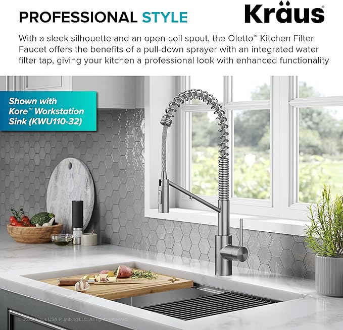KRAUS Oletto 2-in-1 Commercial Style Pull-Down Single Handle Water Filter