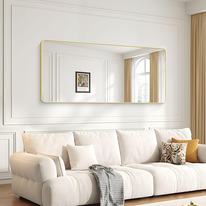 30"x60" Gold Bathroom Mirror, Large Rectangle Mirror, Rectangular Wall Mirror
