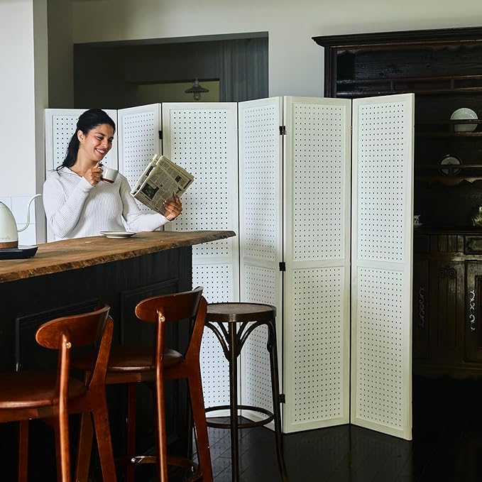 Pegboard Display, 5.6Ft Wooden Room Divider Folding Privacy Screens Portable