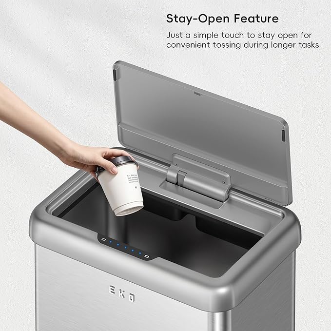 EKO Vintage 50L / 13.2 Gallon Motion Sensor Trash Can, Dual Compartment 32L +