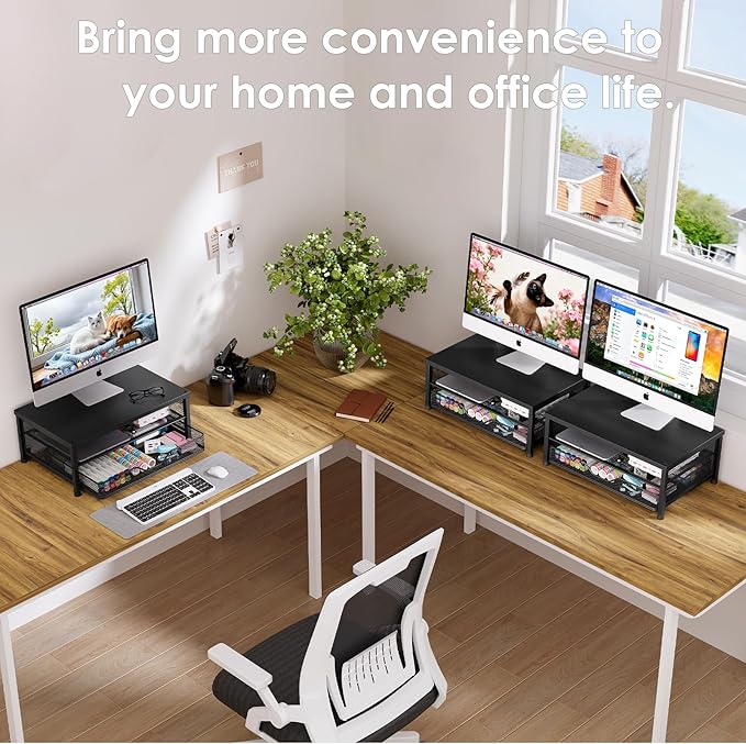 OPNICE Computer Monitor Stand Riser, Desk Organizer (2-Pack)