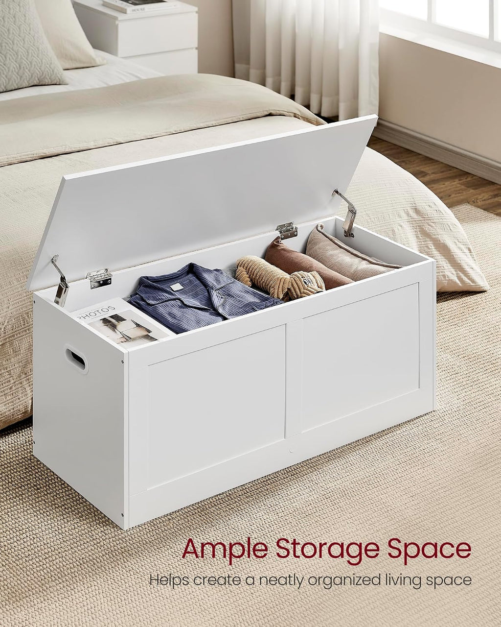 vasagle storage chest with 2 safety hinges, 15.7, side view