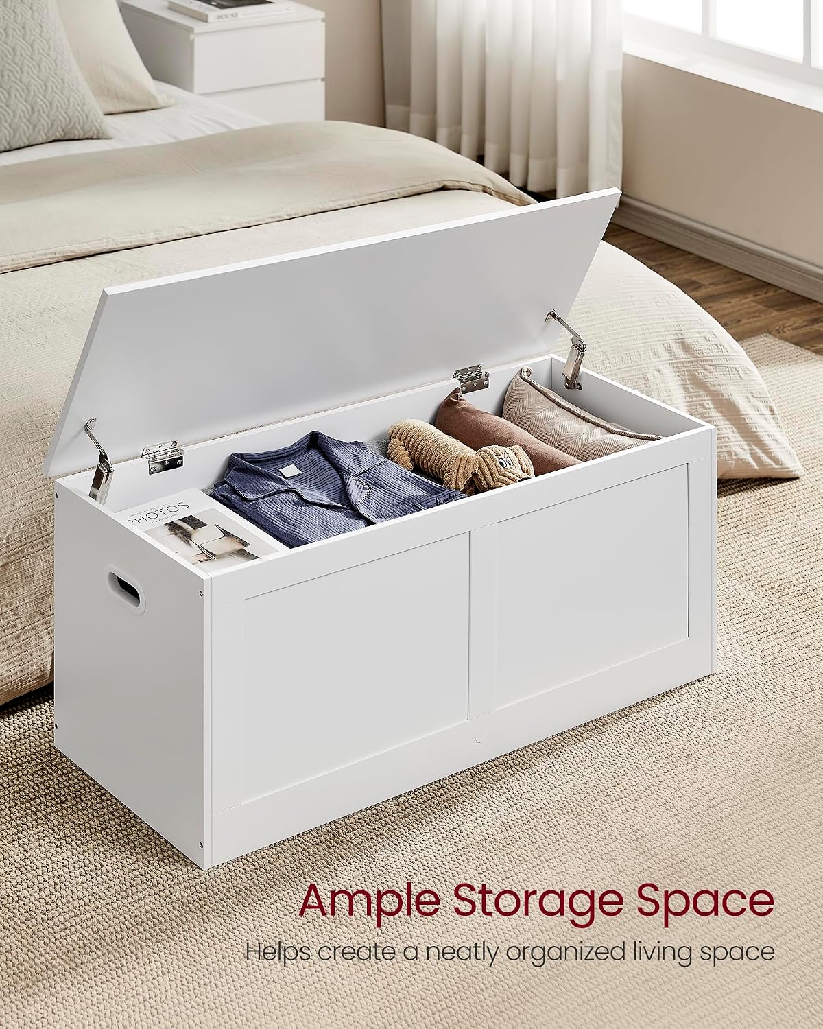 vasagle storage chest with 2 safety hinges, 15.7, side view