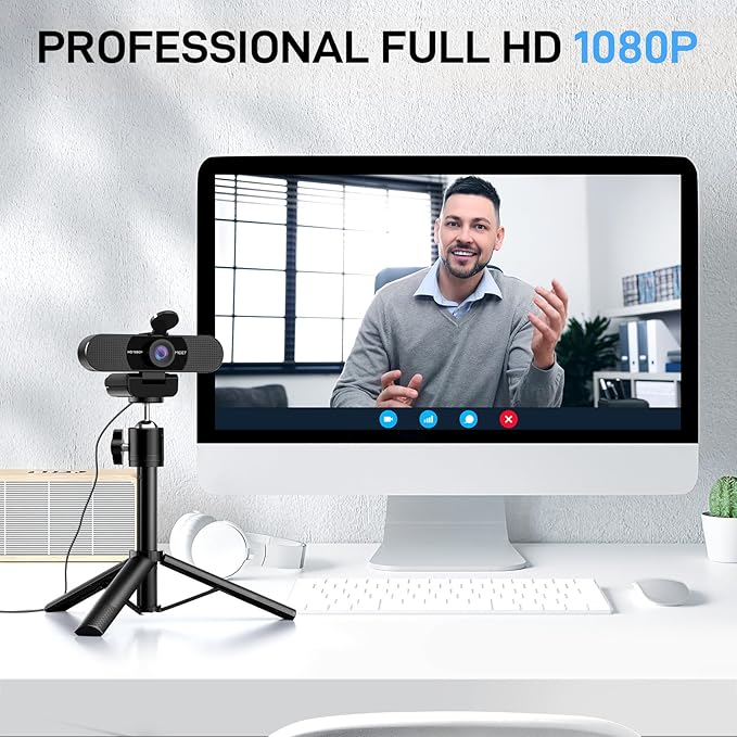 EMEET C960 Webcam with Tripod, 1080P Webcam with Microphone, Adjustable Height