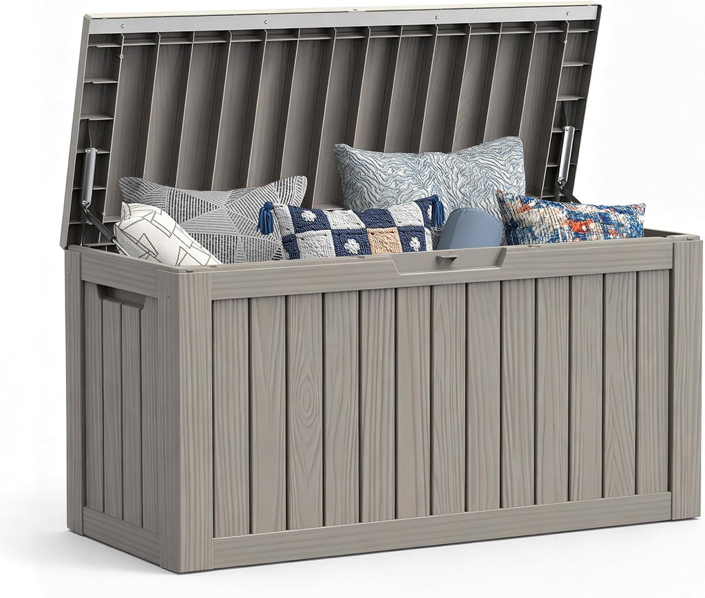 Mars Villa 90 Gallon Outdoor Storage Box, Deck Box Waterproof, Grey
