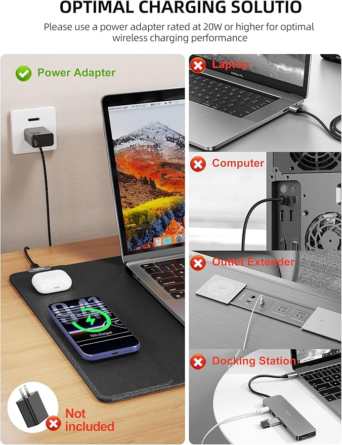 TopMade Mouse Pad with 15W Wireless Charging, XXL Large Leather Desk Mat