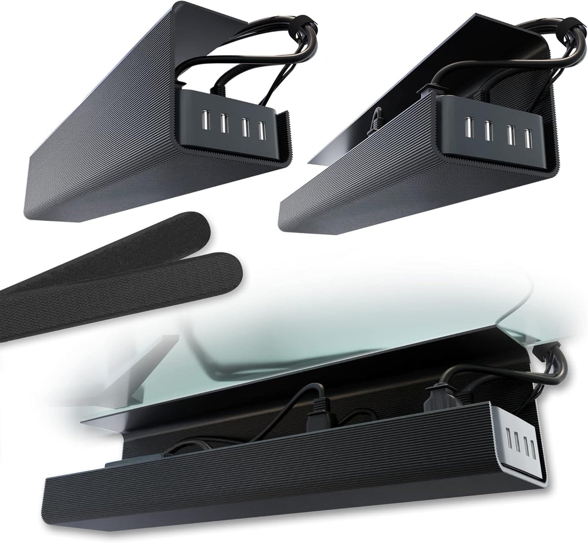 No-Screw Under Desk Cable Management Tray (2-Pack)