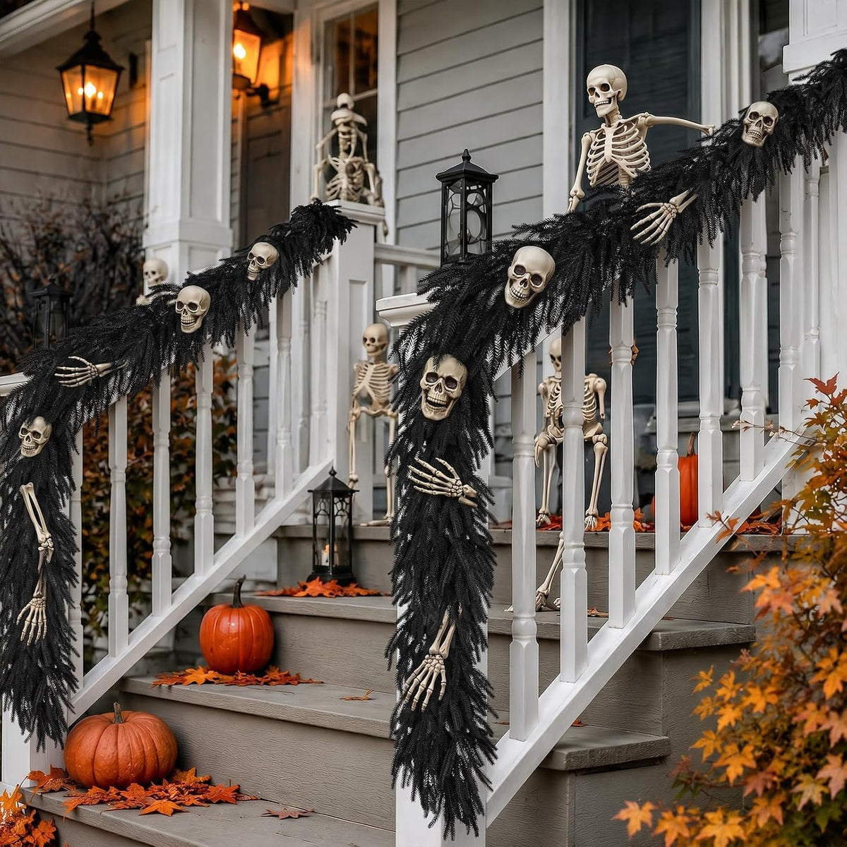 N&T NIETING 9FT Black Garland Artificial Norfolk Pine Garland Real Touch Halloween Garlands Faux Garland for Table Mantle Holiday Fireplace Indoor Outdoor Christmas Gothic Stairs Decorations
