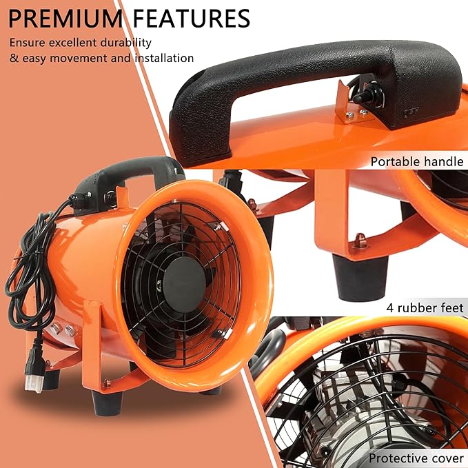 FICBXRA Utility Blower Fan 10 Inch Portable Axial Exhaust Fan 350W/2.6A 1600CFM