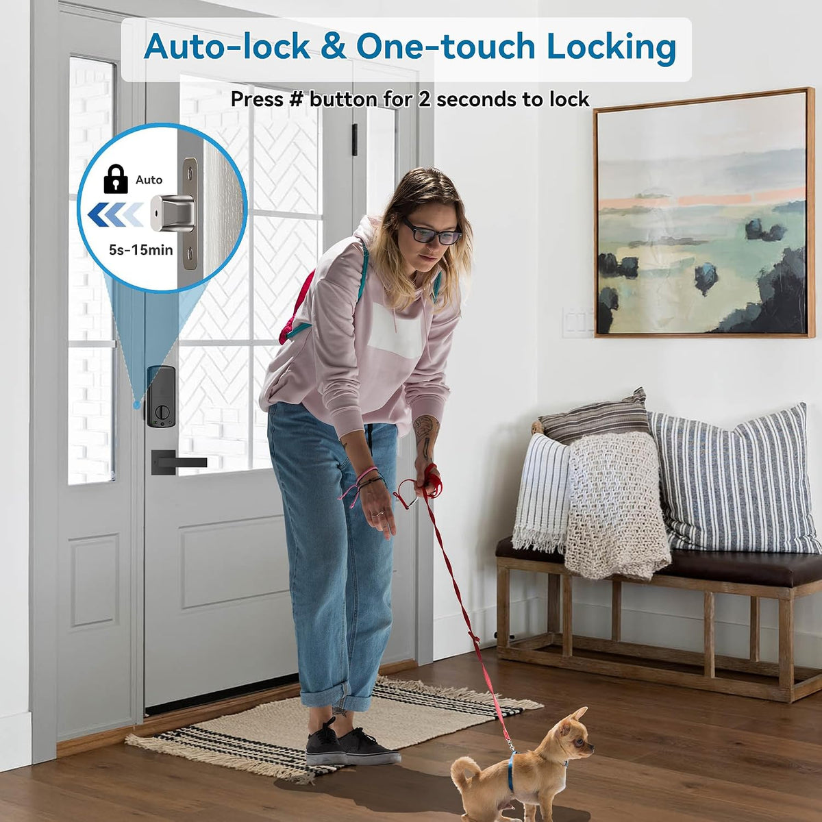 fingerprint smart door lock front door with handle showing dimensions