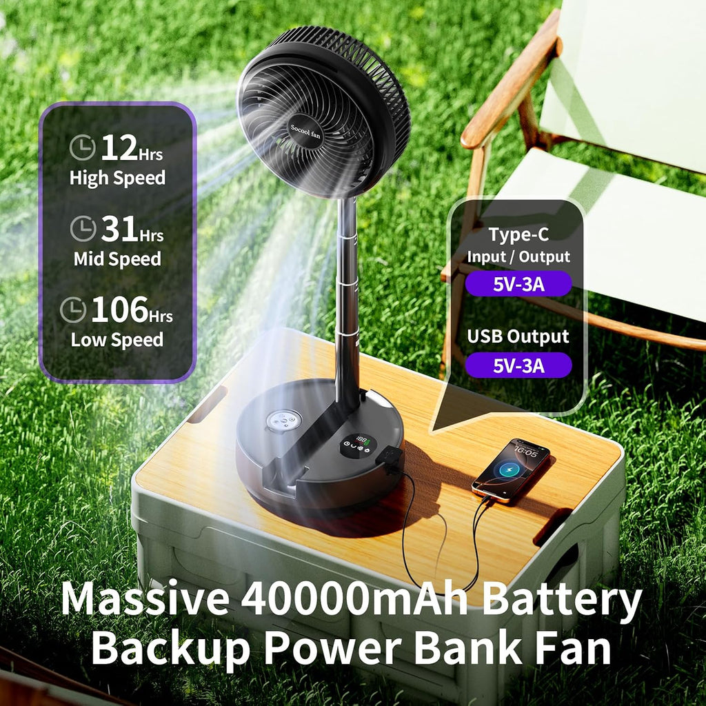 Socool 40000mAh Portable Fan Foldable Battery Rechargeable