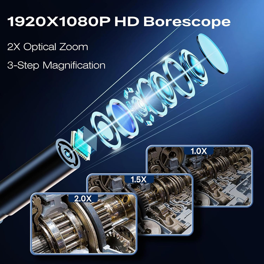 endoscope camera with light, 1920p hd borescope, 4.3", side view