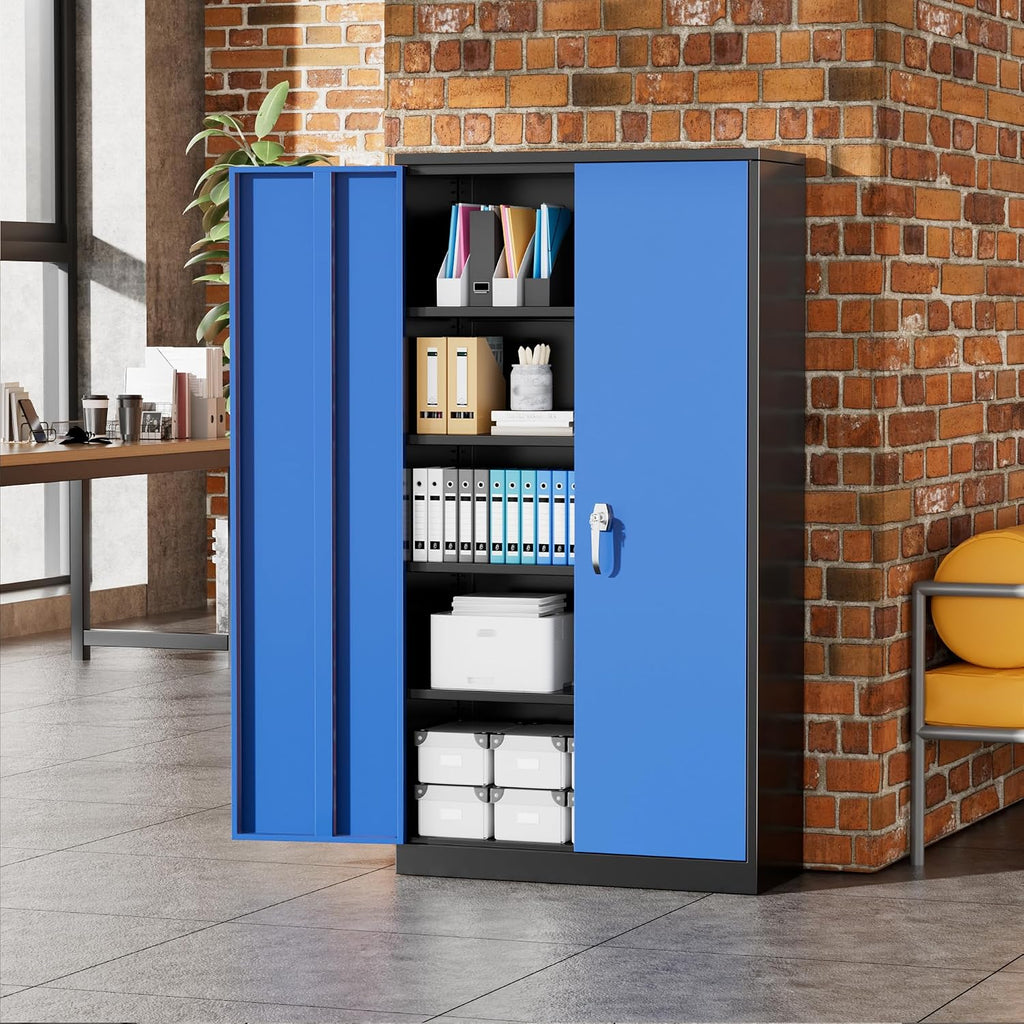 greenvelly metal garage storage cabinet, 72" black blue shown in use