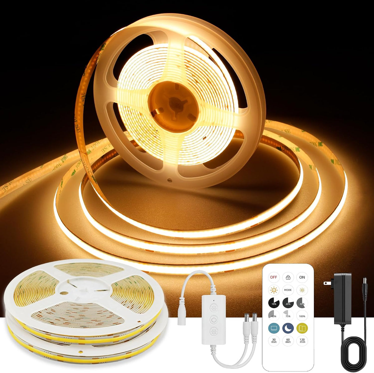 AXMOTUT 32.8ft COB LED Strip Light Warm White, High Bright LED Strips (2 Rolls)